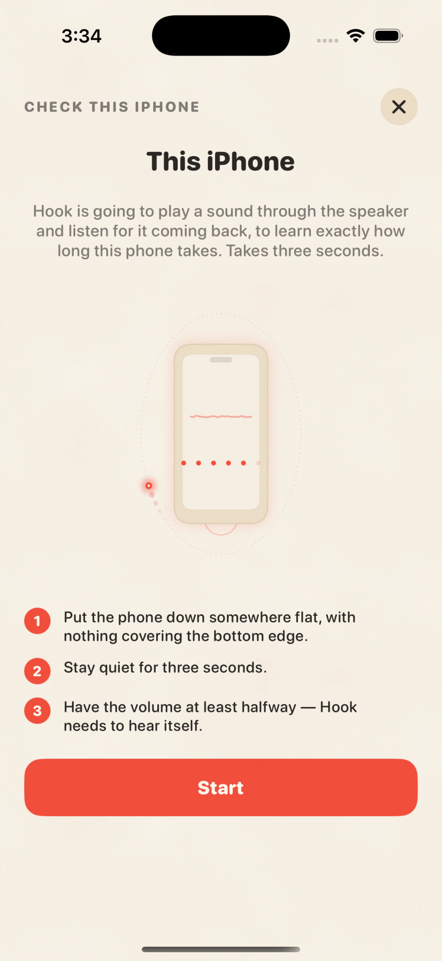 Calibration: the app plays a sound and listens for it coming back